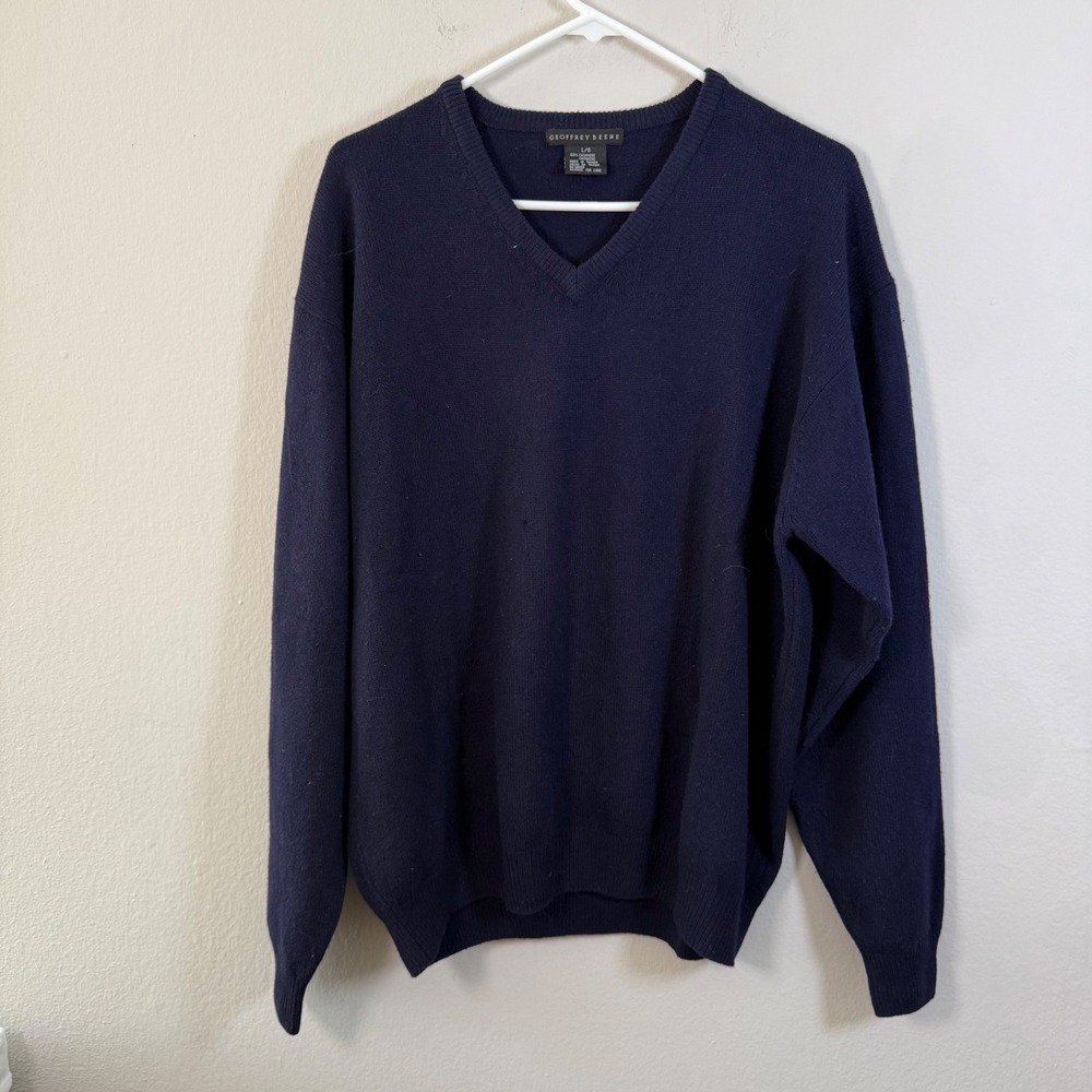 Geoffrey Beene Mens Navy Blue 100% Cashmere V-Neck Sweater Size Large L